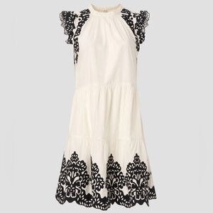 Eli Tahari Embroidered White & Black Floral Dress